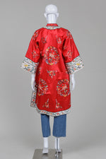Load image into Gallery viewer, Golden Deer Red Asian inspired Robe with floral Hand Embroidery Design (M)
