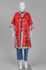 Load image into Gallery viewer, Golden Deer Red Asian inspired Robe with floral Hand Embroidery Design (M)

