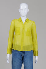 Load image into Gallery viewer, BCBGMaxAzria acid yellow long sleeve popover blouse (XS)
