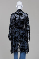 Load image into Gallery viewer, April Cornell black self print with velvet long sleeve coverup
