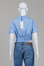 Load image into Gallery viewer, La piccola Creativa Women's Cashmere Blue Short Sleeve Pop Over Top (S)
