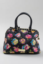 Load image into Gallery viewer, BETSEY JOHNSON black leather w/ rose design satchel bag
