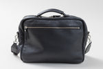 Load image into Gallery viewer, ROOTS black leather satchel bag w/ laptop compartment &amp; adjustable crossbody strap
