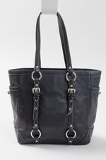 Load image into Gallery viewer, COACH black leather shoulder bag w/ silver hardware
