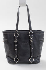 Load image into Gallery viewer, COACH black leather shoulder bag w/ silver hardware
