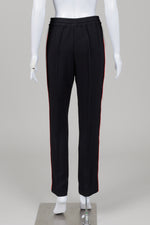 Load image into Gallery viewer, Essentiel Antwerp Black Stretch Jogger Pant with Red &amp; White stripe on side and red drawstring (36)
