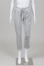 Load image into Gallery viewer, Elissia Light Grey Jogger Style Pant with Silver Thread Embellishment down side (S)
