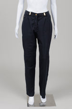 Load image into Gallery viewer, St. John Sport Black Lightweight Jeans with Gold metal belt detail (6)
