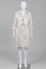 Load image into Gallery viewer, Gina Bacconi for Laura white &amp; gold dress and bolero set with floral jacquard pattern (12)

