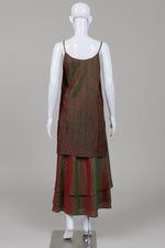 Load image into Gallery viewer, Maiwa Artpoint crinkle pleated top with green iridescent fabric and skirt (M)
