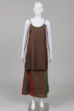 Load image into Gallery viewer, Maiwa Artpoint crinkle pleated top with green iridescent fabric and skirt (M)
