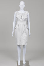 Load image into Gallery viewer, Eley Kishimoto Off White Cap Sleeve dress with gathered neckline and structured fabric (4)
