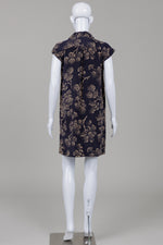 Load image into Gallery viewer, Maeve Navy Blue and Beige Printed short wrap dress with matching tie (2)
