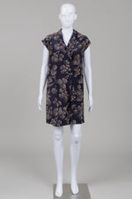 Load image into Gallery viewer, Maeve Navy Blue and Beige Printed short wrap dress with matching tie (2)
