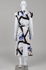 Load image into Gallery viewer, Nine West White, Blue and Black Graphic Print Cap sleeve midi shirt dress (L)
