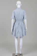Load image into Gallery viewer, Veronica Beard Susan mini dress with blue and white pinstripe pattern with smocked drawstring waist (6)
