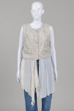 Load image into Gallery viewer, Elisa Cavaletti Crème sequin boucle tweed vest bodice and chiffon skirt (M)
