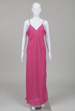 Load image into Gallery viewer, Diane von Furstenberg hot pink maxi slip dress with spaghetti straps and V neck line (M)
