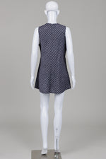 Load image into Gallery viewer, Flax Blue Linen sleeveless A-line mini dress with diamond pattern texture (S)
