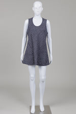 Load image into Gallery viewer, Flax Blue Linen sleeveless A-line mini dress with diamond pattern texture (S)
