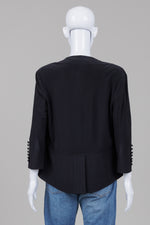 Load image into Gallery viewer, Joseph Ribkoff Black open front jacket 3/4 sleeve with satin button detail (8)
