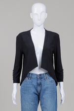 Load image into Gallery viewer, Joseph Ribkoff Black open front jacket 3/4 sleeve with satin button detail (8)

