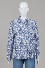 Load image into Gallery viewer, Maje Blue Fruit Print Collared Long sleeve shirt (2) *New with tags $395
