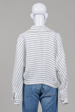 Load image into Gallery viewer, Emilio Pepe White Cropped Blouse with Horizontal Stripe with Adjustable Sleeve (XL)
