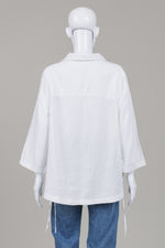 Load image into Gallery viewer, Isaac Mizrahi White Pullover Blouse with V neck line with 3/4 sleeve and drawstring (1X)
