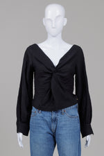 Load image into Gallery viewer, Scotch &amp; Soda Black Crinkle Fabric Pullover long sleeve top (XS)
