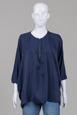 Load image into Gallery viewer, Vince Navy Blue Silk Pullover Blouse with 3/4 sleeve (M)
