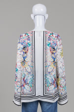 Load image into Gallery viewer, BCBG MaxAzria tunic long sleeve popover top with vibrant floral scarf print (L)
