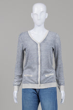 Load image into Gallery viewer, Geox Crème and Faded Denim Blue Striped Cardigan (M)

