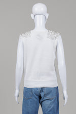 Load image into Gallery viewer, Luv-tricot Sleeveless White top with silver beaded shoulder embellishment (42)
