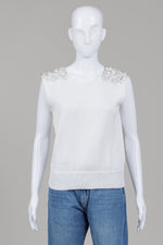 Load image into Gallery viewer, Luv-tricot Sleeveless White top with silver beaded shoulder embellishment (42)
