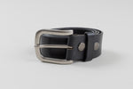 Load image into Gallery viewer, Europa Dezines genuine black leather belt with brushed silver buckle.(34”)
