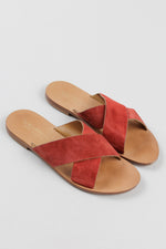 Load image into Gallery viewer, Le Bon Marche red suede criss-cross sandal (39.5)
