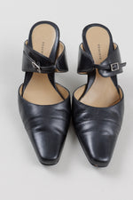 Load image into Gallery viewer, Roberto Vianni black ankle strap mules with dainty buckle (5.5)
