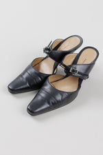 Load image into Gallery viewer, Roberto Vianni black ankle strap mules with dainty buckle (5.5)
