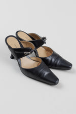 Load image into Gallery viewer, Roberto Vianni black ankle strap mules with dainty buckle (5.5)
