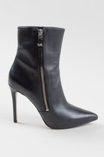 Load image into Gallery viewer, Michael Kors black stiletto pointed toe ankle books with silver zipper (7)
