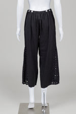Load image into Gallery viewer, Fenini Black Linen Wide Leg Cropped pants with eyelet side insert (XS, S) *new with tags $225
