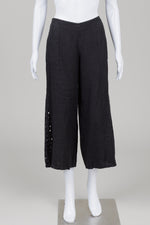 Load image into Gallery viewer, Fenini Black Linen Wide Leg Cropped pants with eyelet side insert (XS, S) *new with tags $225
