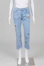 Load image into Gallery viewer, A la sha Gummi light blue denim wash jeans with embroidery (S)
