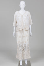 Load image into Gallery viewer, Ultra Pink two piece crocheted maxi skirt and button front top (XL)
