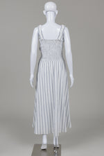 Load image into Gallery viewer, DKNY Off White Striped and lined Smocked-Bodice Midi Dress (8)
