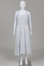 Load image into Gallery viewer, DKNY Off White Striped and lined Smocked-Bodice Midi Dress (8)
