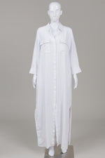 Load image into Gallery viewer, L'Agence White Maxi Shirt Dress with 3/4 sleeves and side slit (S)
