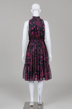 Load image into Gallery viewer, Diane von Furstenberg silk sleeveless Black and Fuschia print dress with rouched waist and neckline (12)
