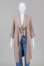 Load image into Gallery viewer, Jules &amp; Leopold sand colour micro suede jacket with adjustable sleeve and hidden drawstring waist (XS)
